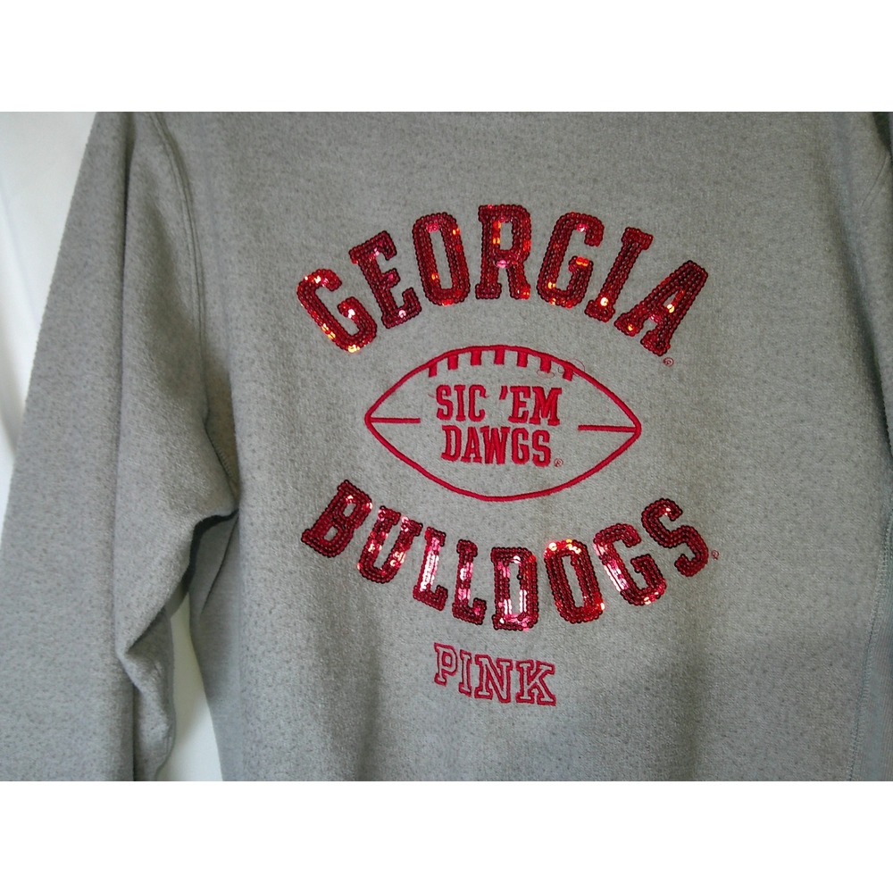 Victoria's Secret PINK Georgia Bulldogs Sequin Crewneck Sweatshirt Gray Medium - Picture 4 of 4